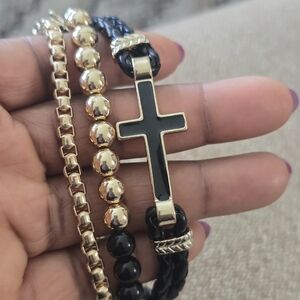 Macy's Black Gold Cross Bracelet Set Women New